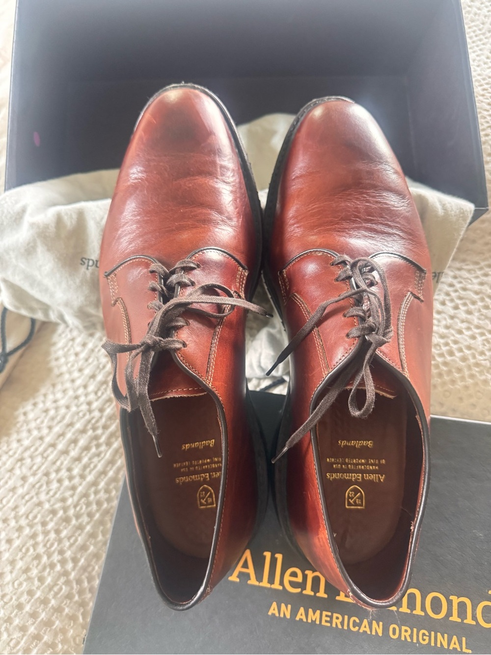 Allen Edmonds Badlands Derby 12 EEE Cognac Brown Leather Shoes USA Made - Picture 10 of 13